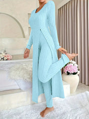 Bridget Murray | Ensemble coordonné avec cardigan long et pantalon en maille côtelée