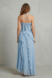 Arabella Wells | Pleated Halter Maxi Dress in Dusty Lilac
