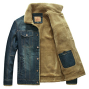 Alfie Green | Veste en jean doublée en polaire avec col en peau lainée