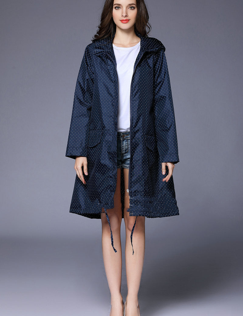 Phoebe Clarke | Navy Hooded Longline Raincoat with Drawstring Hem