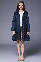 Phoebe Clarke | Navy Hooded Longline Raincoat with Drawstring Hem