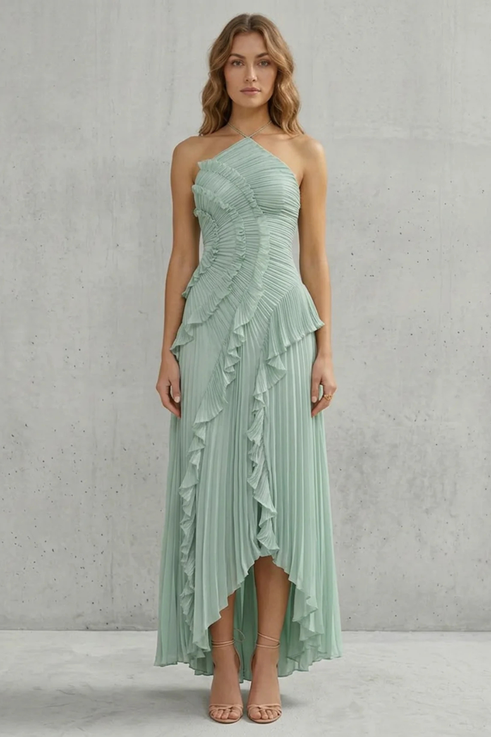 Arabella Wells | Pleated Halter Maxi Dress in Dusty Lilac