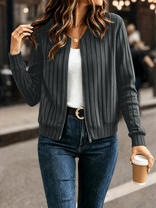 Rowena Ashford | Ribbed Zip-Up Longline Cardigan