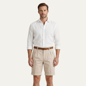 Reginald Ashford | Short chino habillé à plis couleur pierre