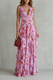 Rosie Sutton | Floral Halter Maxi Dress with Ruffle Skirt