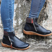 Mirabel Fontecroix | Burgundy Contrast Zip Ankle Boots