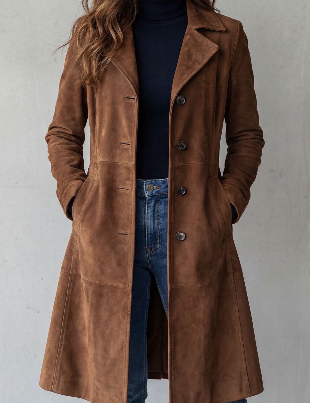 Elowen Hartley | Manteau long en suédine marron clair