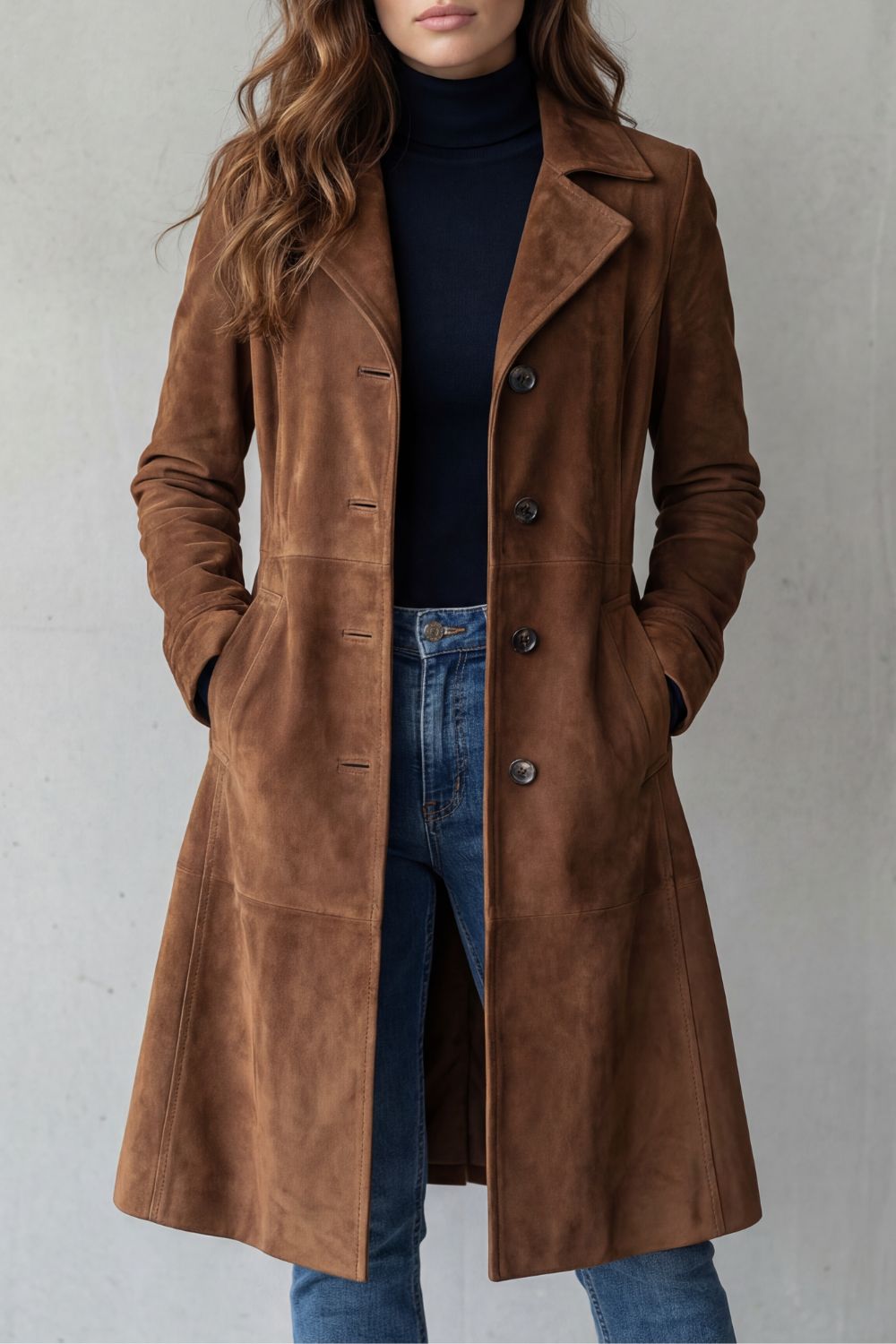 Elowen Hartley | Longline Suede-Effect Coat in Tan Brown