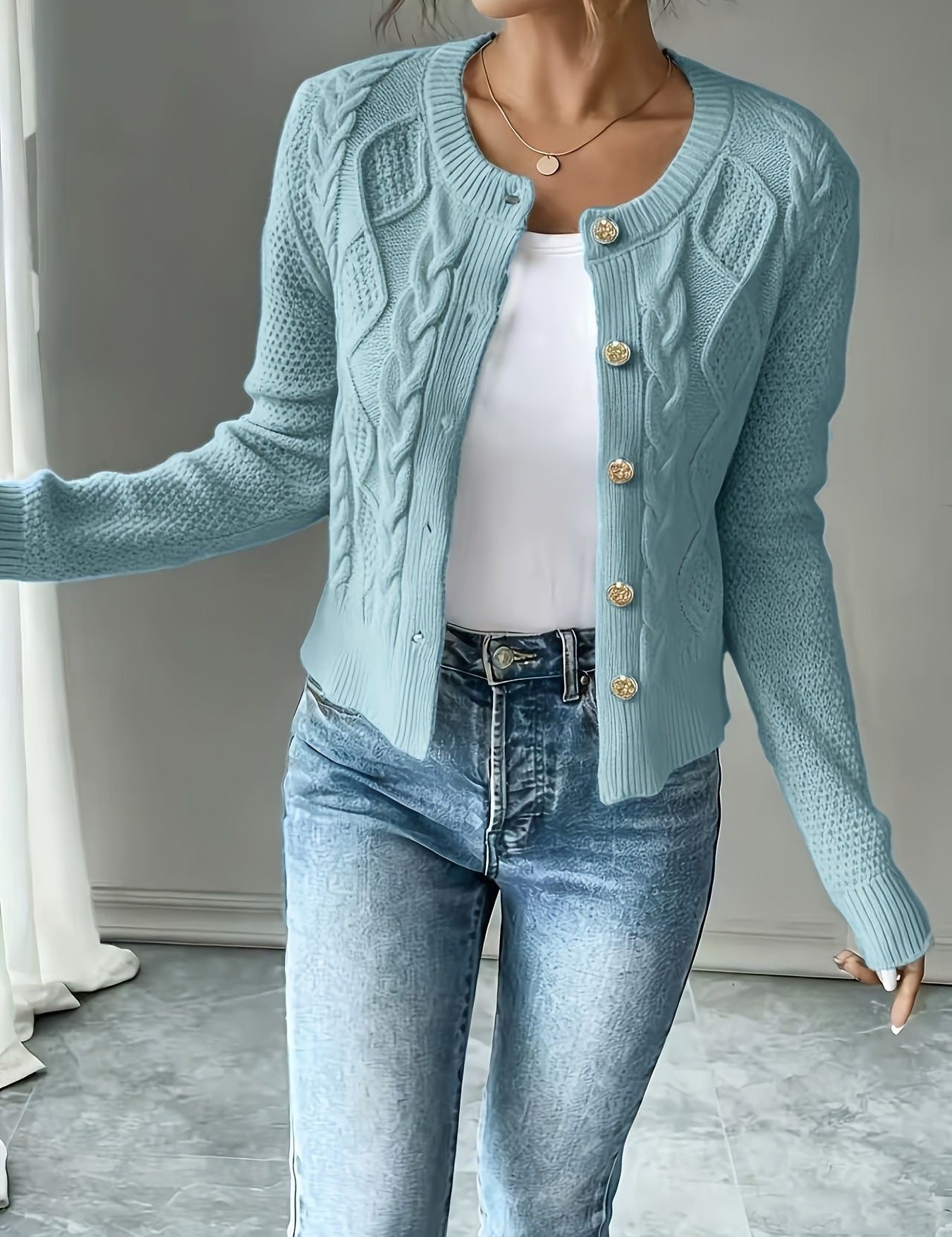 Beatrix Blackwood | Navy Cable-Knit Button Cardigan