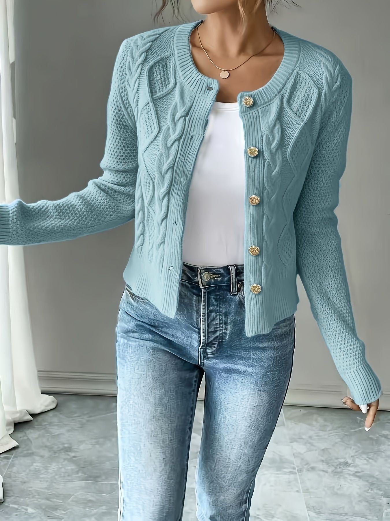 Beatrix Blackwood | Navy Cable-Knit Button Cardigan