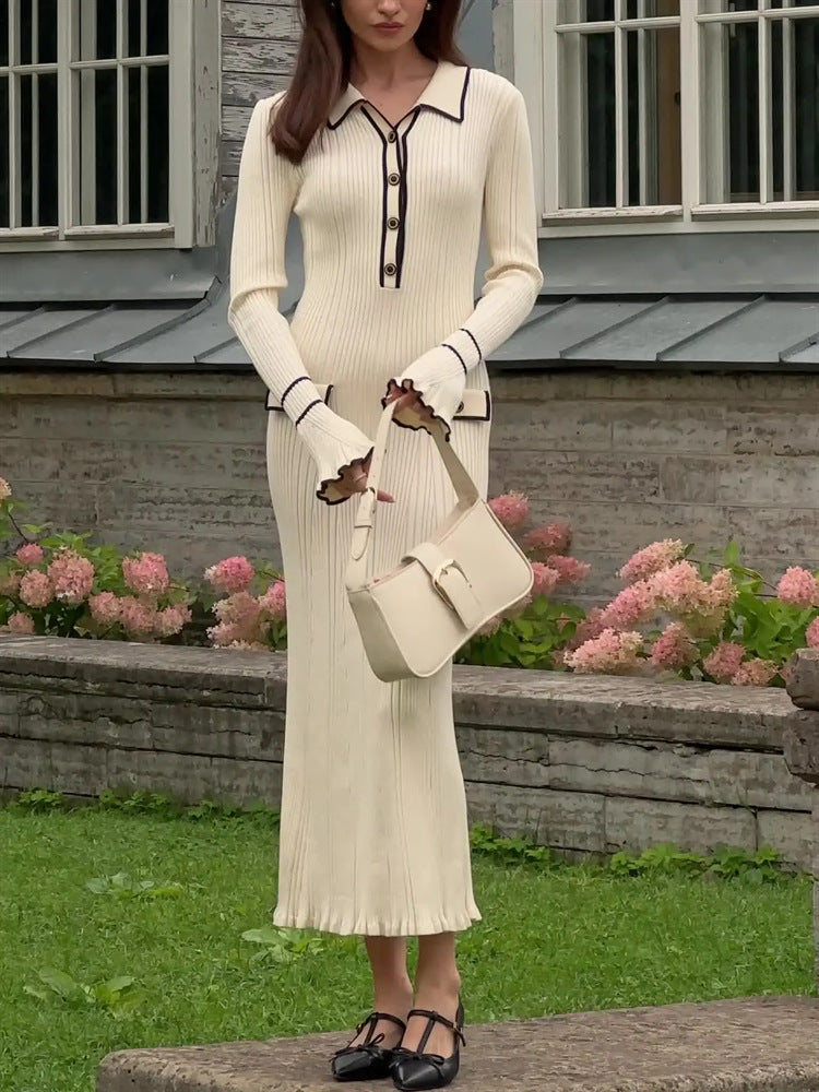Beatrice Sutcliffe | Ribbed Knit Collared Midi Dress