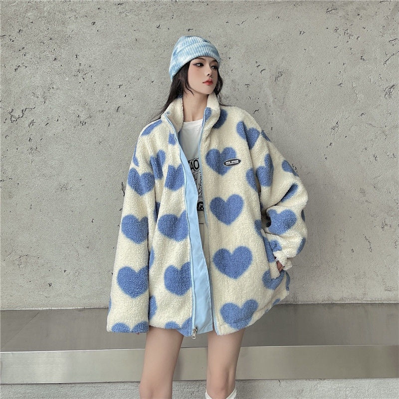 Cecily Wilson | Heart Print Fleece Zip-Up Coat