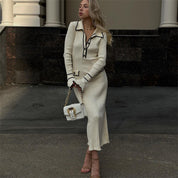 Beatrice Sutcliffe | Ribbed Knit Collared Midi Dress