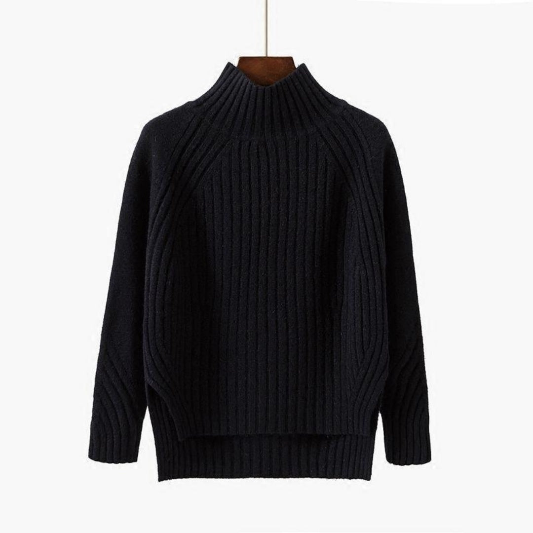 Cecily Morris | Ribbed Mock Neck Knit Sweater
