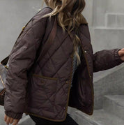 Matilda Evans | Quilted Diamond-Stitch Coat with Contrast Lapel Collar