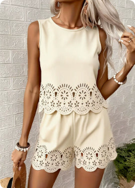 Chloe Beaumont | Broderie Two Piece Shorts Set For Women