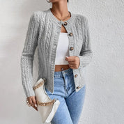 Clementine Ashford | Grey Cable Knit Button-Front Cardigan