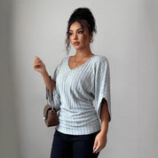 Emma Smith | Ribbed Knit V-Neck Batwing Sleeve Top