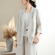 Harriet Morris | Cotton-Linen Three-Quarter Sleeve Blazer Jacket For Women