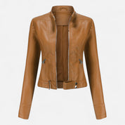 Valentina Greco | Brown Faux Leather Biker Jacket for Women