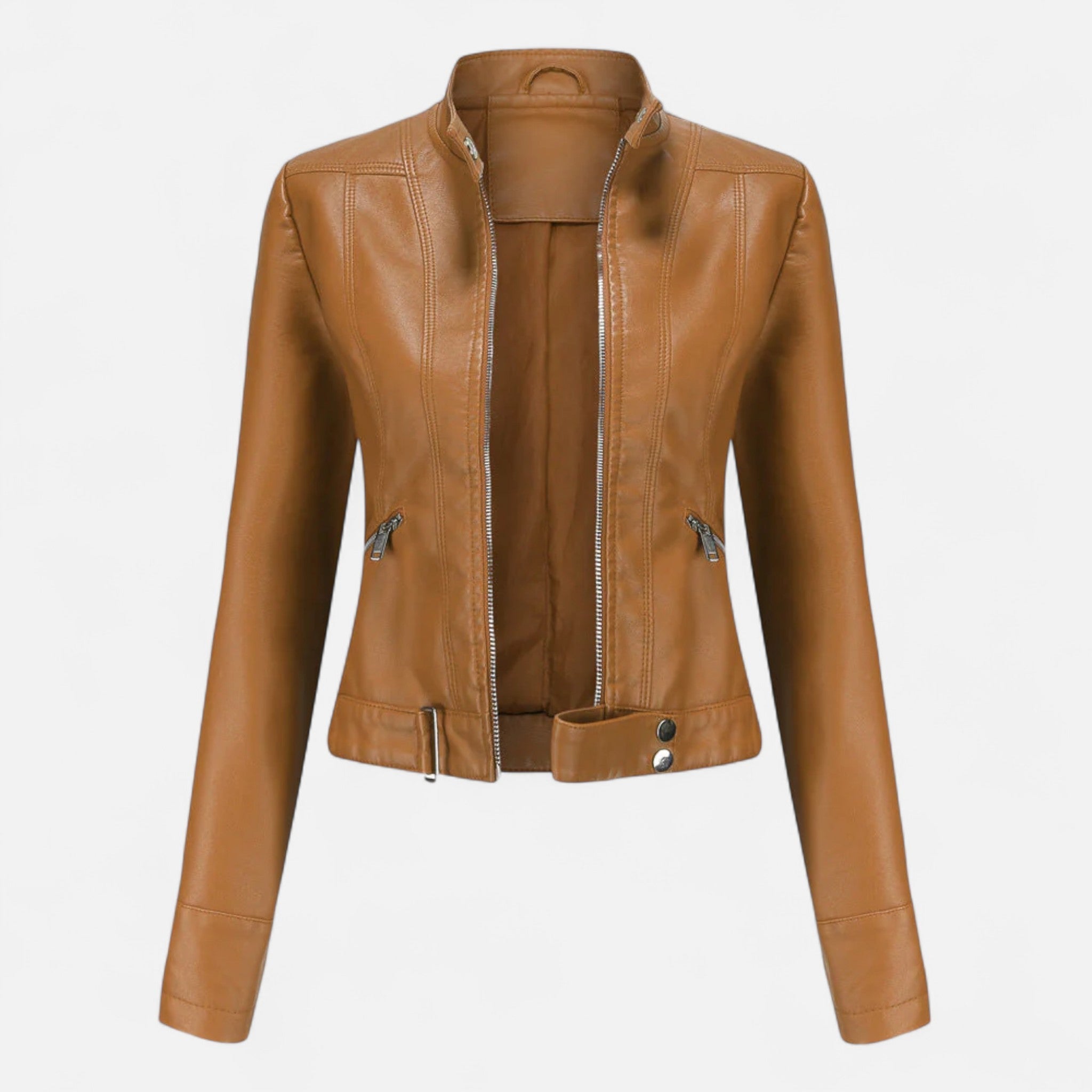 Valentina Greco | Brown Faux Leather Biker Jacket for Women