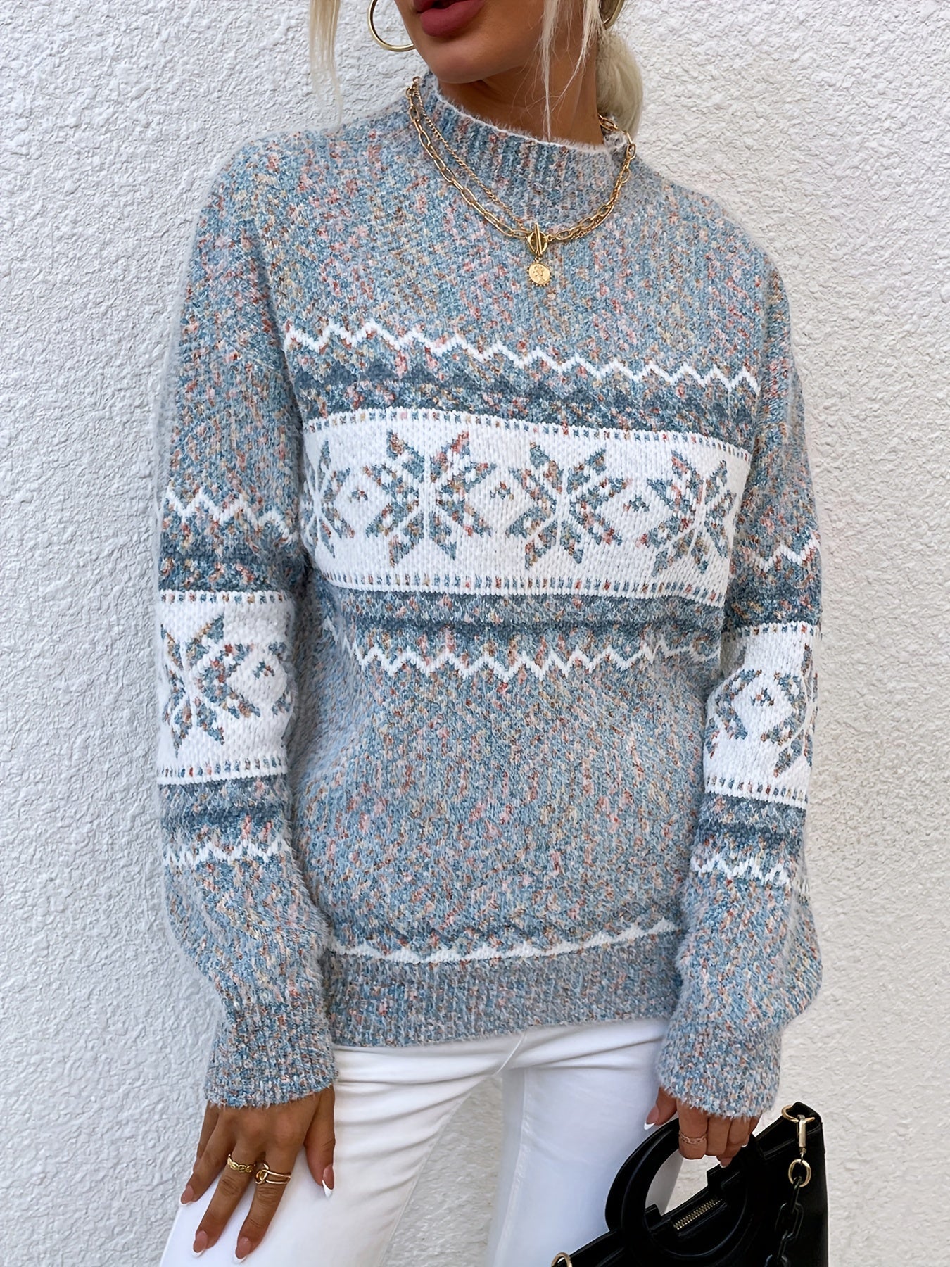 Bridget Faulkner | Cozy Snowflake Mock-Neck Sweater