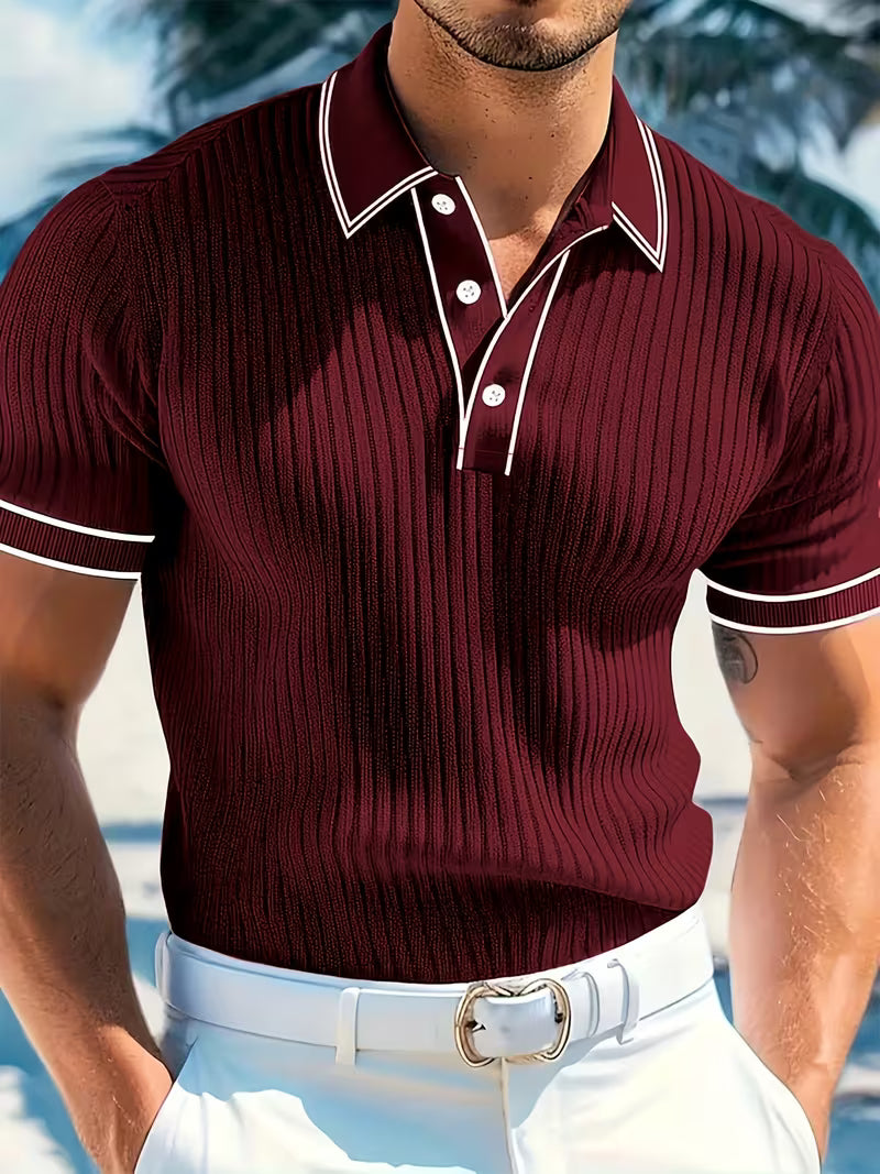Oliver Blackstone | Polo en maille côtelée pour homme bleu marine