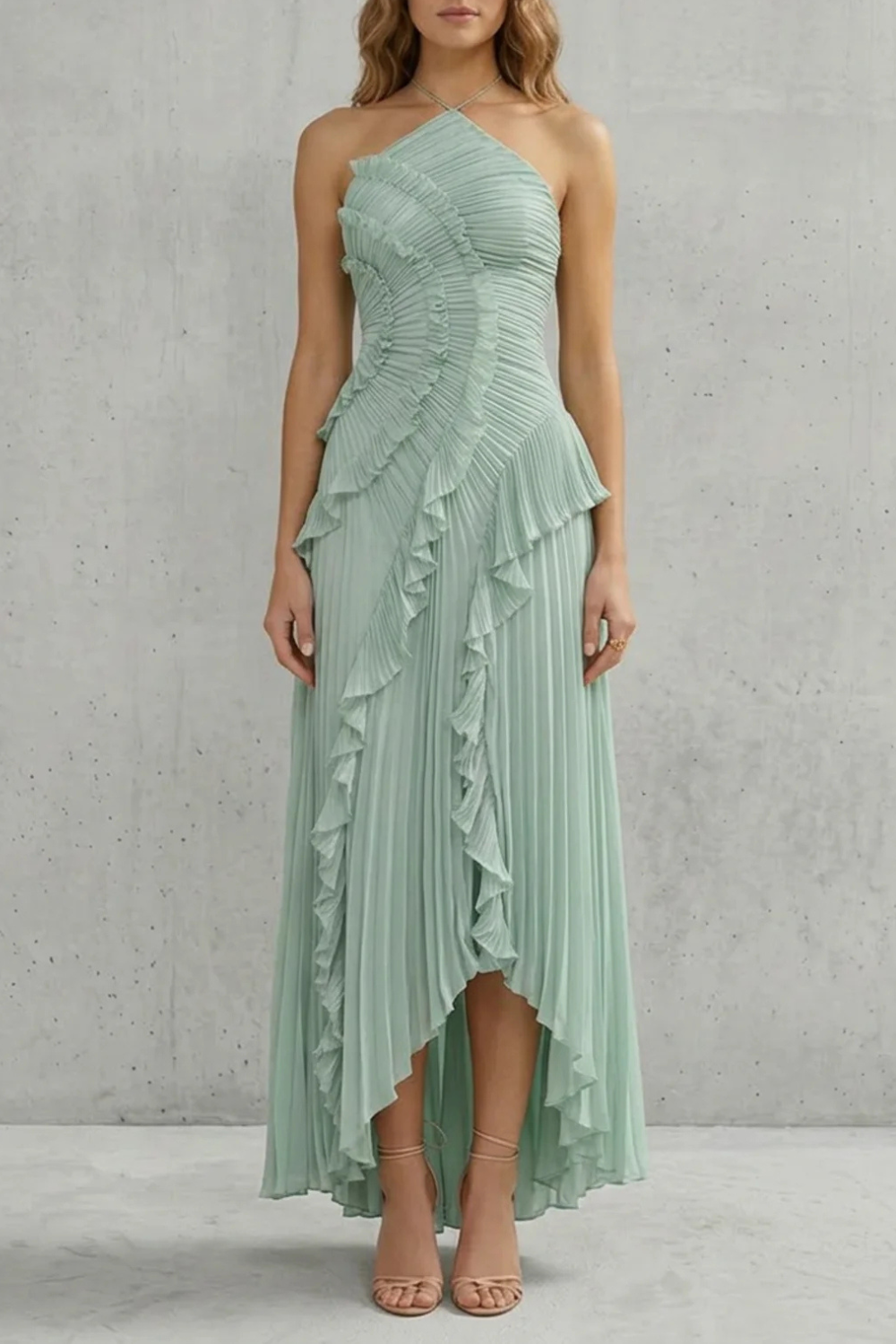 Arabella Wells | Pleated Halter Maxi Dress in Dusty Lilac