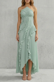Arabella Wells | Pleated Halter Maxi Dress in Dusty Lilac