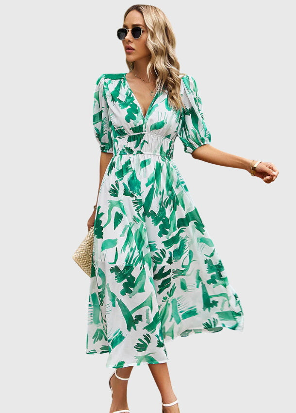 Camilla Rowntree | Robe midi fleurie à manches bouffantes