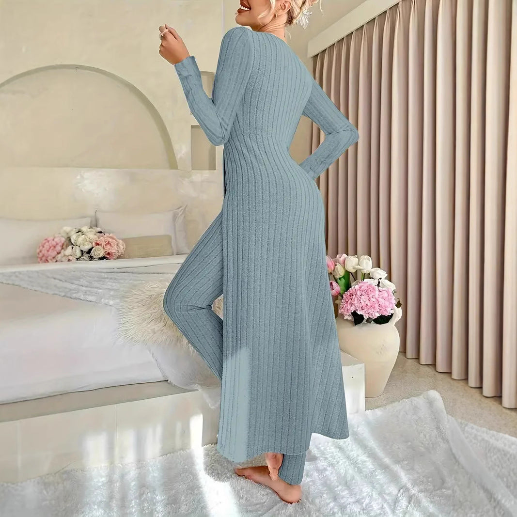 Bridget Murray | Ensemble coordonné avec cardigan long et pantalon en maille côtelée