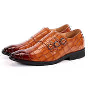 Arthur Thompson | Chaussures noires à triple bride monastique, effet croco