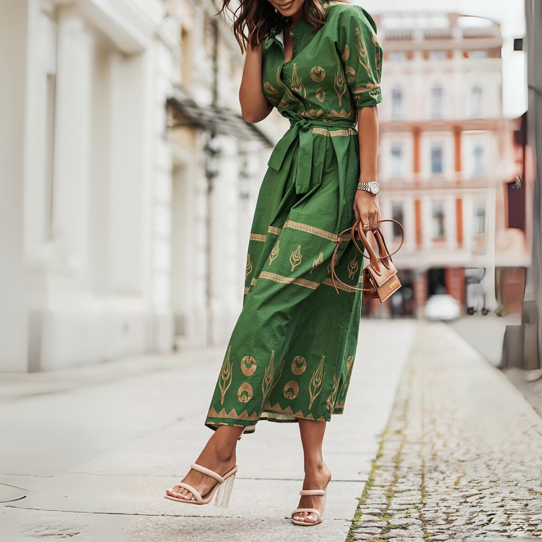 Edith Barrett | Printed Maxi Dress With Puff Sleeves