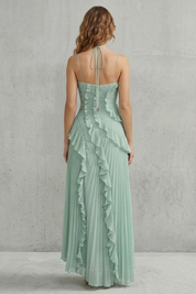 Arabella Wells | Pleated Halter Maxi Dress in Dusty Lilac