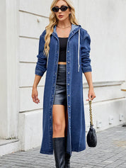 Cecily Wentworth | Hooded Long Denim Coat with Button Front