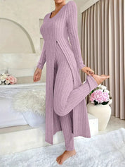 Bridget Murray | Ensemble coordonné avec cardigan long et pantalon en maille côtelée