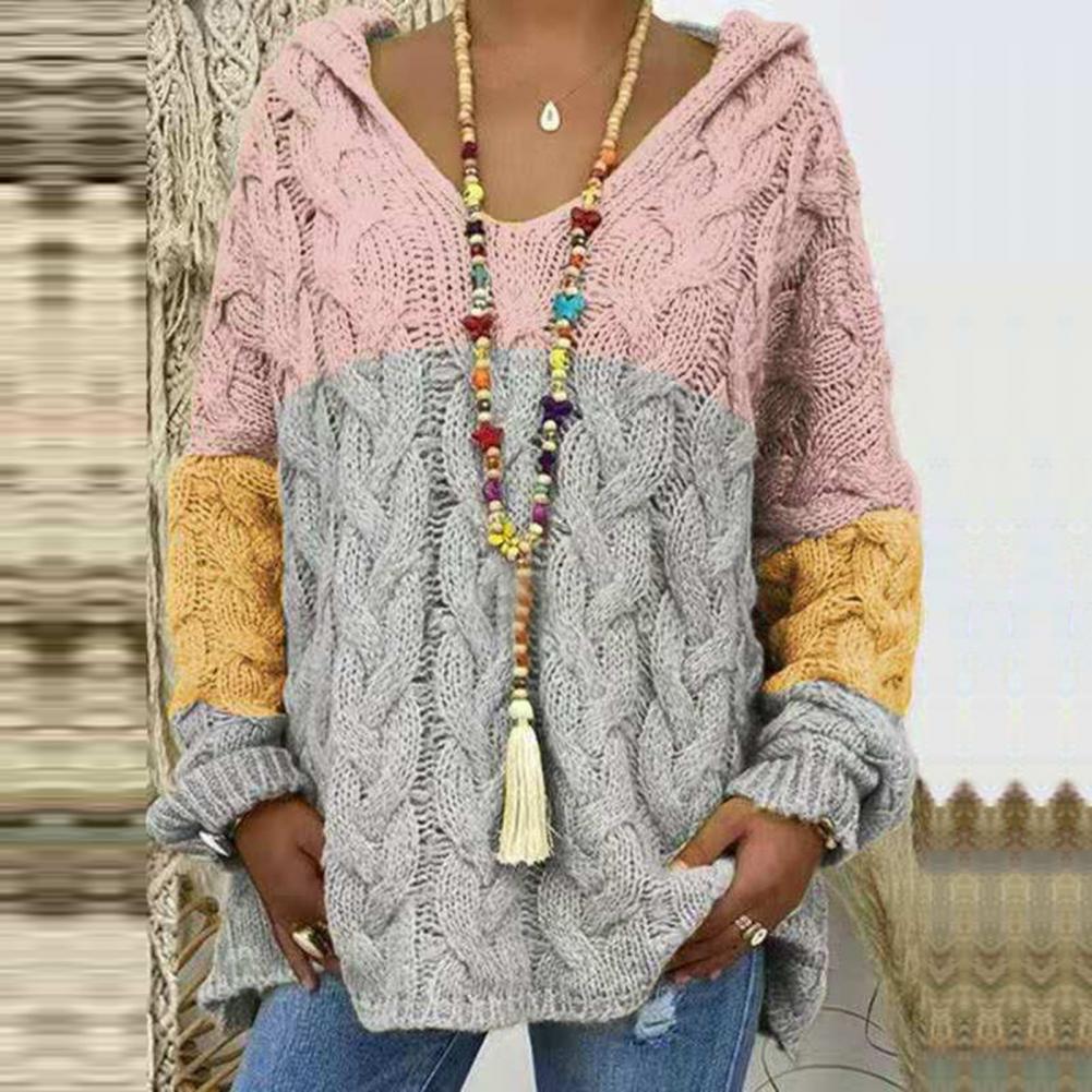 Poppy Wilson | Colourblock Cable Knit Hooded Sweater