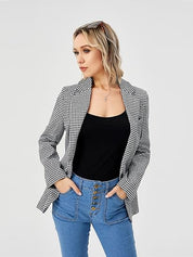 Charlotte Bennett | Houndstooth Work Jacket With Double-Breasted Lapel