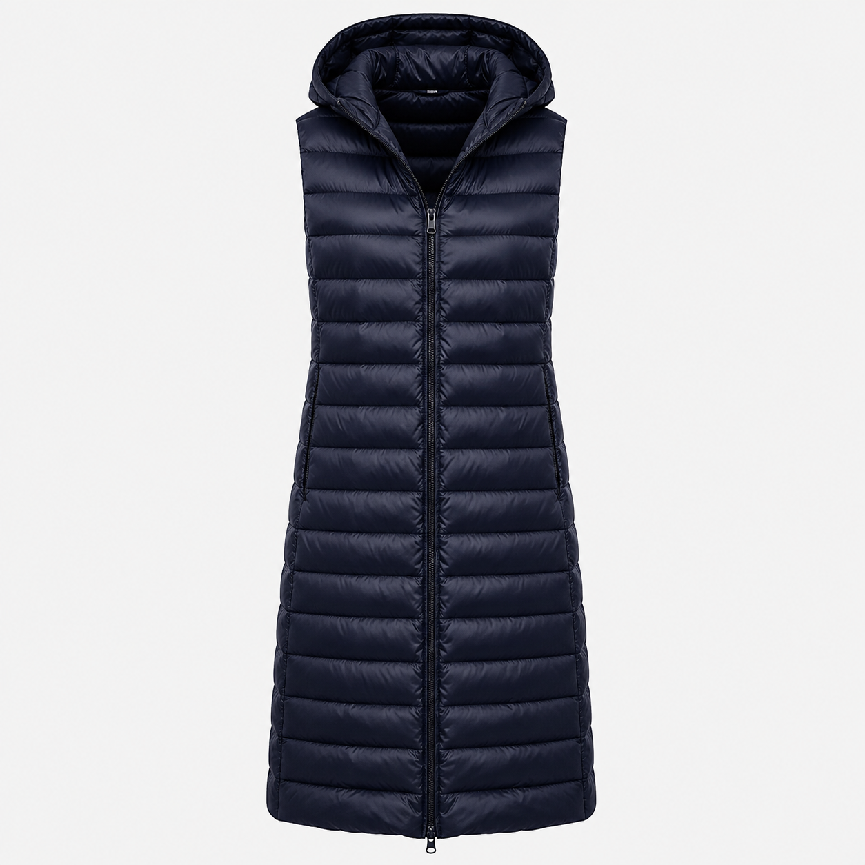 Phoebe Edwards | Navy Quilted Longline Hooded Gilet