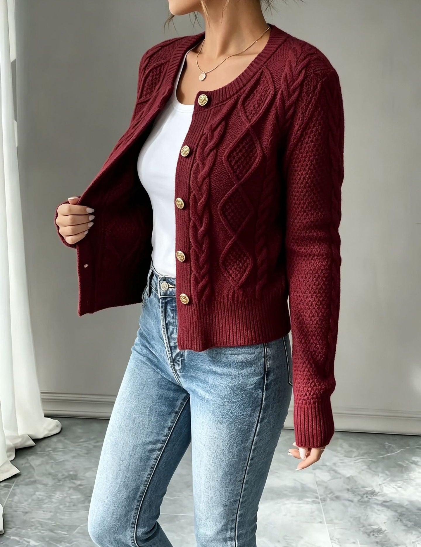 Beatrix Blackwood | Navy Cable-Knit Button Cardigan