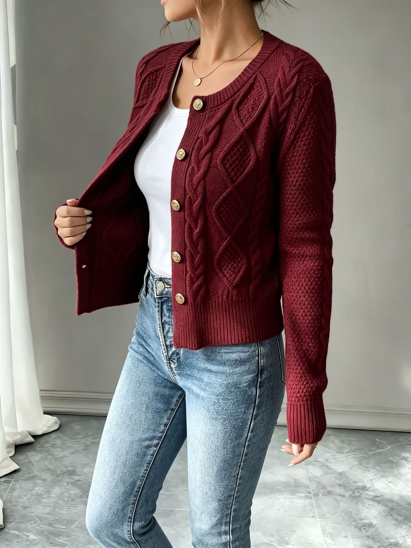Beatrix Blackwood | Navy Cable-Knit Button Cardigan