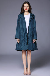 Phoebe Clarke | Navy Hooded Longline Raincoat with Drawstring Hem