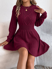 Daisy Hall | Grey Cable Knit Fit-and-Flare Sweater Dress