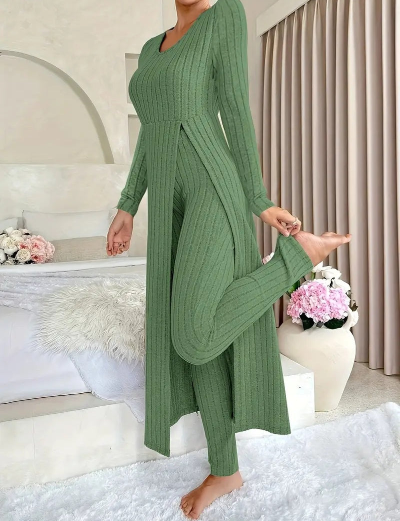 Bridget Murray | Ribbed Knit Duster Cardigan & Trouser Co-ord Set