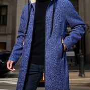 Penelope Scott | Manteau long à capuche en polaire bleu chiné