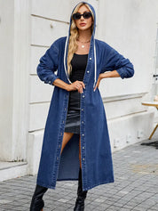 Cecily Wentworth | Hooded Long Denim Coat with Button Front