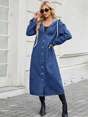 Cecily Wentworth | Hooded Long Denim Coat with Button Front