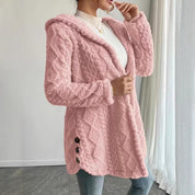 Henrietta Marsh | Manteau cardigan en teddy à capuche et boutonné