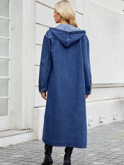 Cecily Wentworth | Hooded Long Denim Coat with Button Front