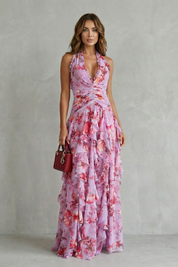 Rosie Sutton | Floral Halter Maxi Dress with Ruffle Skirt